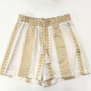 Kasia Greece White Gold Embroidery Drawstring Tassel‎ 100% Cotton Short Small